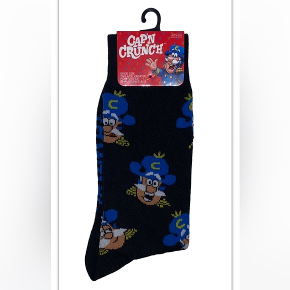 Cap’n Crunch Crew Socks 1 Pair Men's 6-12 Black Blue w Logo Cereal Berries NEW - Picture 1 of 9